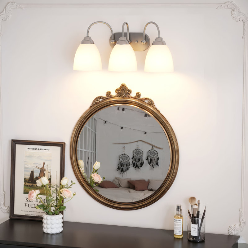  3-Light Bathroom Vanity Light with White Frosted Glass Shades (3 B11 Bulbs Included), Nickel