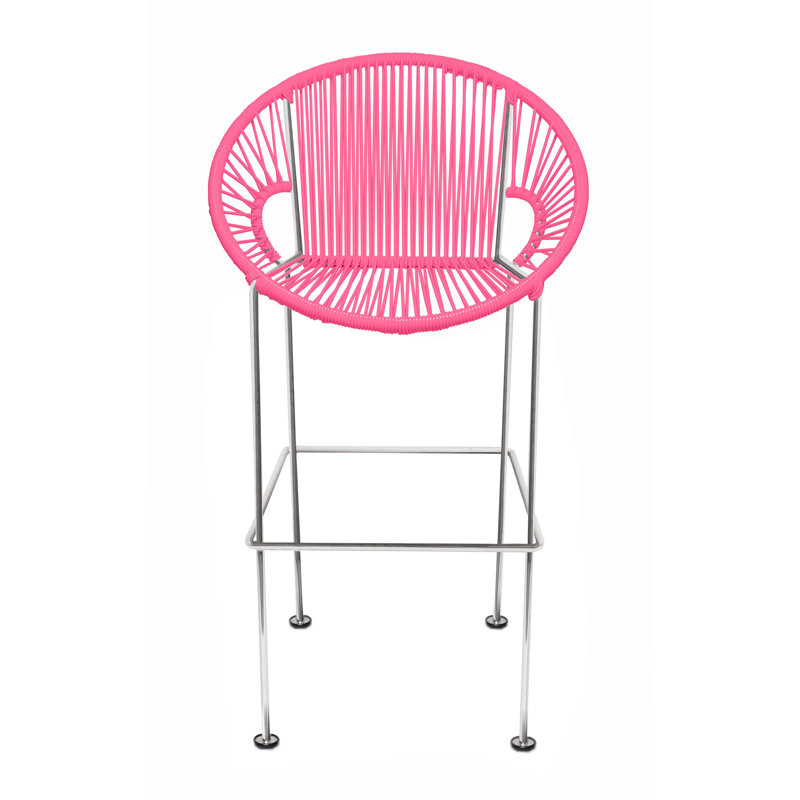 Tabouret à hauteur de comptoir fabriqué à la main Puerto, Chrome chrome, Rose
