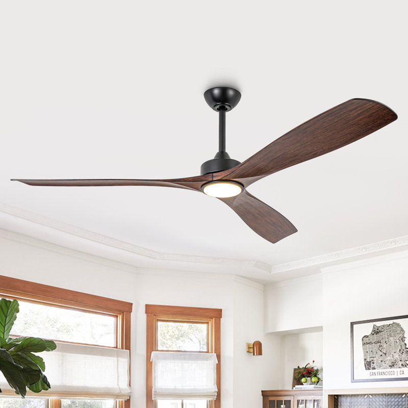 60" Propeller 6-speed Reversible Ceiling Fan with Dimmable 3CCT LED Lights and Remote Control, Brown