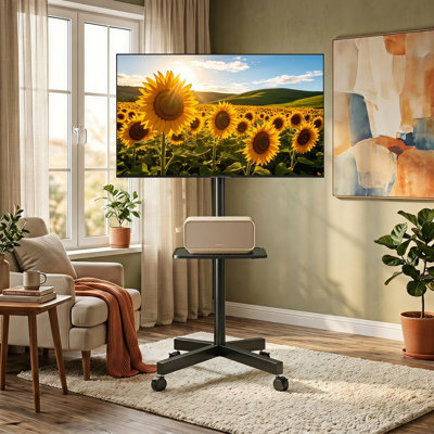 Meuble télé portatif avec roulettes, convient aux téléviseurs plats / incurvés de 23 à 60 po, chariot à télé mobile réglable en hauteur avec tablette / plateau, meuble télé portatif, capacité de charge maximale de 55 lb, norme VESA maximale de 400 x 400 mm.