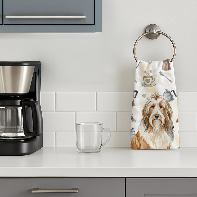 Fawn Bearded Collie Coffee Bar Kitchen Towel, Fawn Bearded Collie
