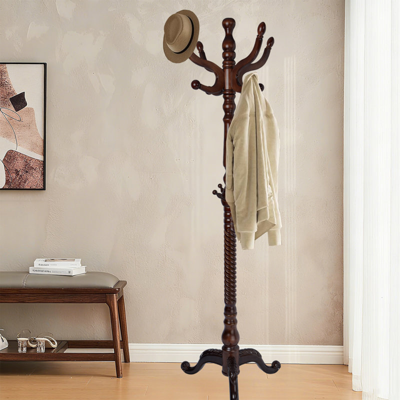 Portemanteau en bois massif, 11 points de suspension et base robuste pour le couloir, bureau (noyer triple)