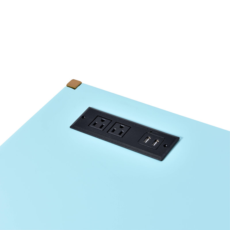 Modern Rectangular Wooden Writing Desk With Usb Port, Blue