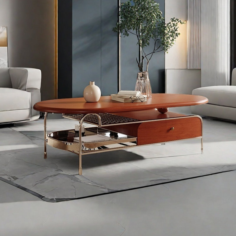 Table basse moderne simple ovale en acier inoxydable, 18.1" H x 51.2" L x 27.6" W