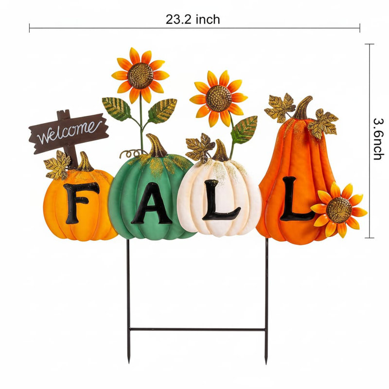 FALL Letter Pumpkin & Sunflower Metal Garden Stakes - Decorative Autumn Yard Signs for Outdoor Decor