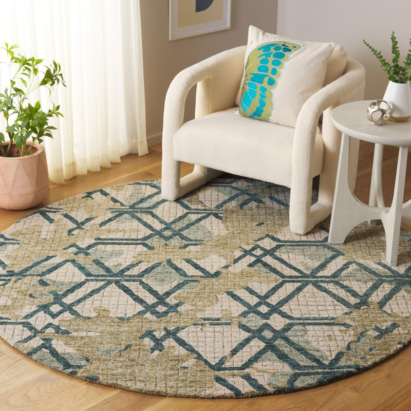 Tapis abstrait en laine / coton touffeté à la main Metro 462, Rond 6 pi