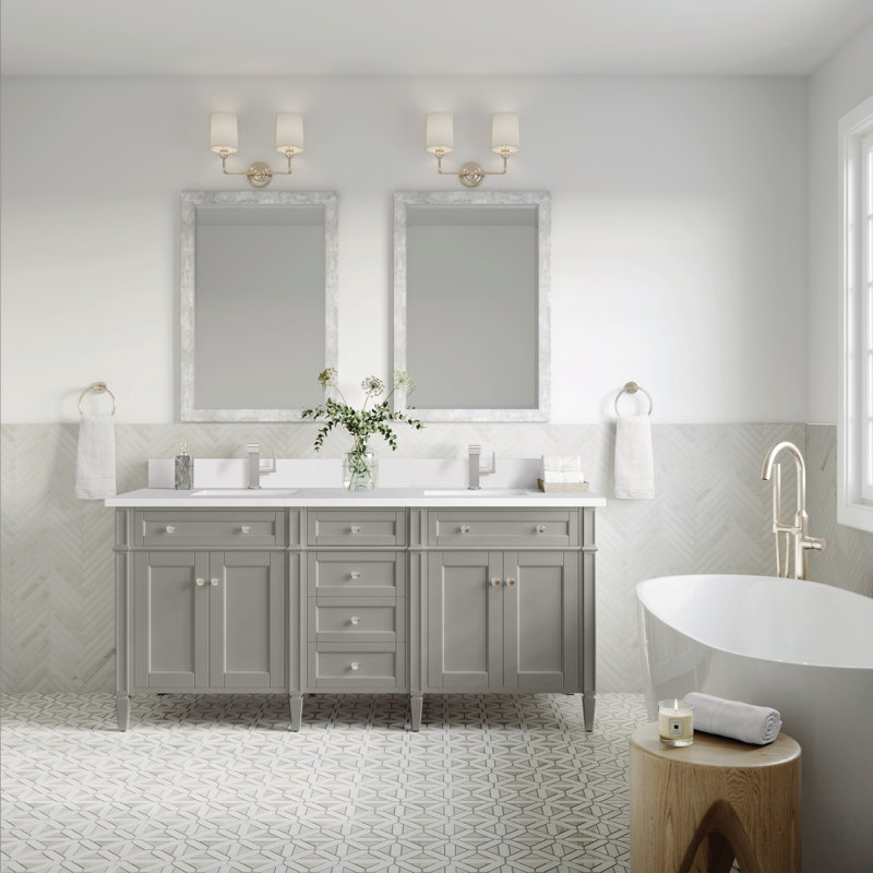 Meuble-lavabo double l 72 po Dussault, Gris urbain, Blanc Zeus, Trou unique