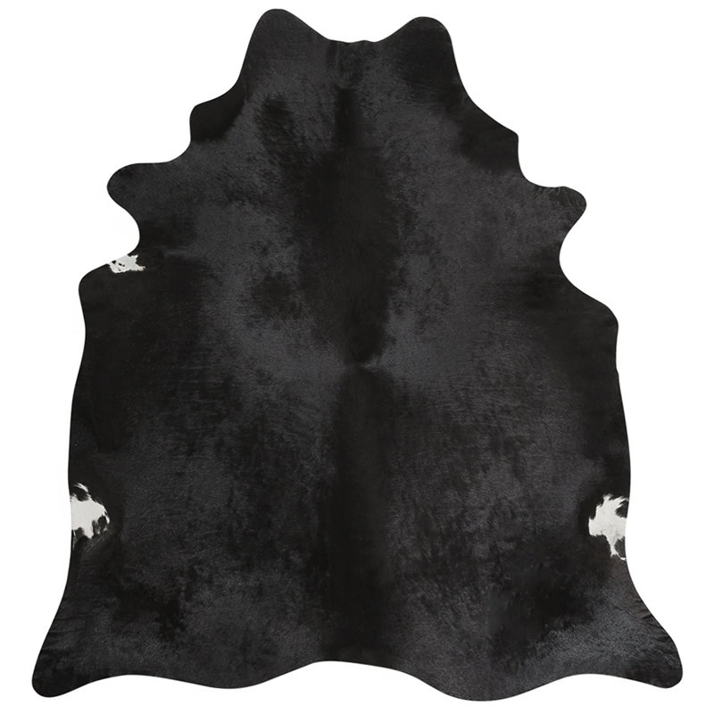 Black cowhide rug - genuine leather rug, Nouveauté de 7 pi x 8 pi 6 po
