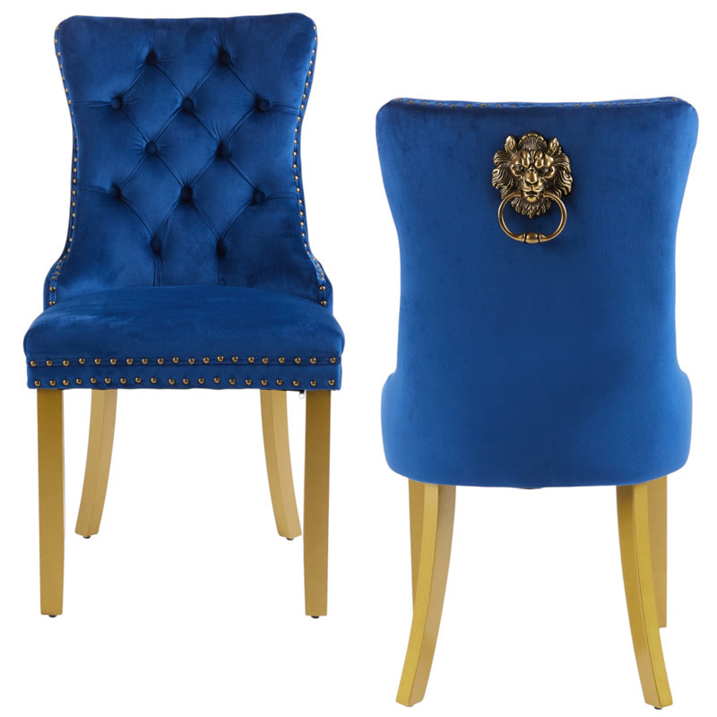 Chaises de salle à manger en velours capitonné à oreilles Amelia, Bleu, 6
