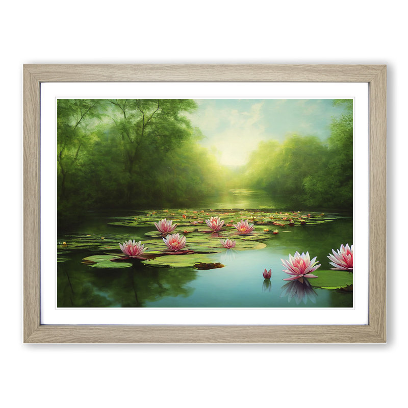Special Water Lily Pond - Framed Print, 46cm H x 64cm W, Oak Frame