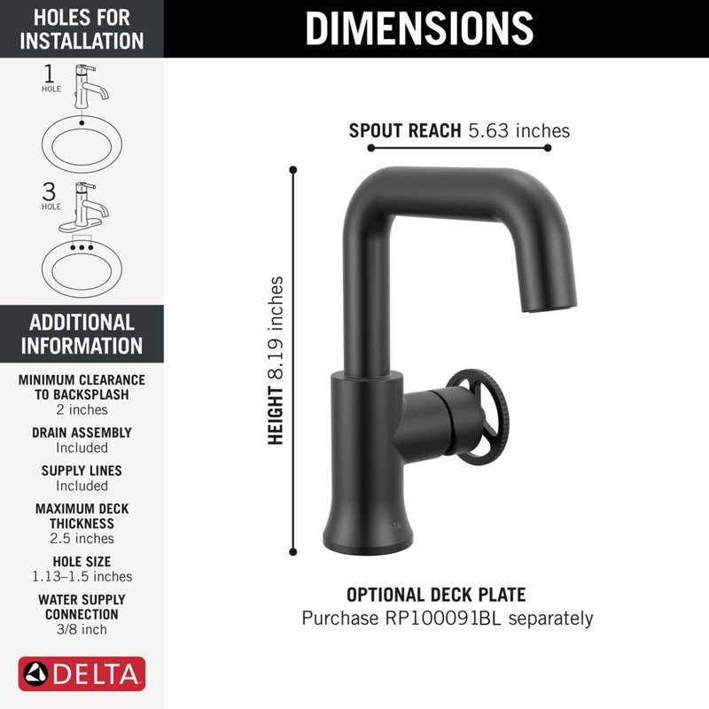 Single Handle Bathroom Faucet, Matte Black