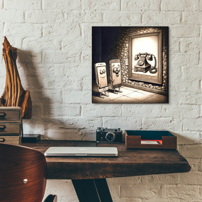 Art mural en verre épique «Grandpa Téléphone» par Rey Klimt, 12 po x 12 po