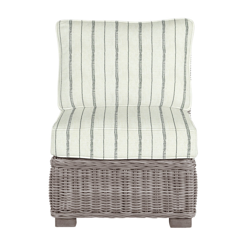 Rustic Woven Sectional Slipper Chair, Dove Sunbrella® Linen, Welt, Oyster