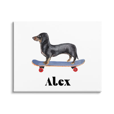«Dachshund Dog Skateboarding cmw-032», art mural personnalisé