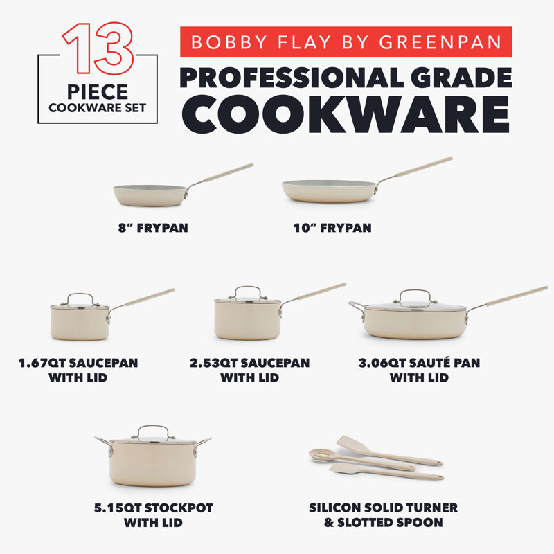 Bobby Flay by GreenPan Professional Grade Ceramic Nonstick 13-Piece Cookware Set, White