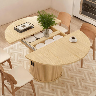 Table de salle à manger extensible de style campagne moderne | Base de rangement cachée à 8 compartiments | 4 à 6 places