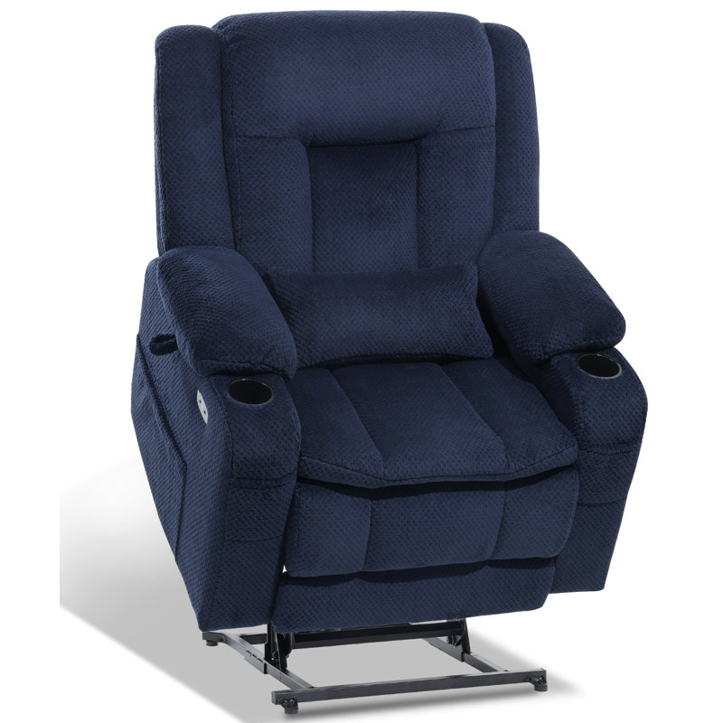 EONIX Dual Motor Lay Flat Power Lift Recliner Chair for Elderly, 400lbs Heavy Duty Recliner Lift Chairs for Adults, Chair Lift Recliner Sofa with Cup Holders, Heat and Massage, Navy Blue