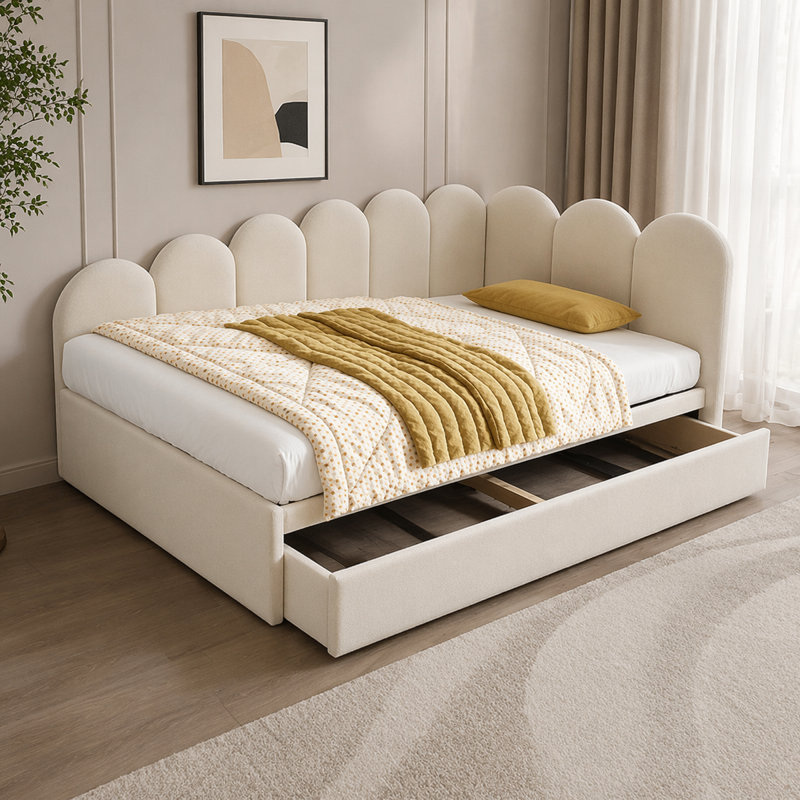 Single Daybed With Hydraulic Storage, Beige