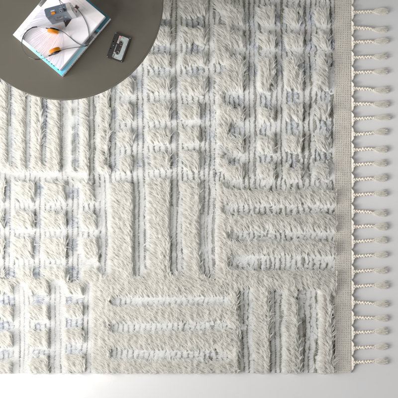 Benjamin Geometric Hand Knotted Ivory/Sky Area Rug, Rectangle 7'9" x 9'9"