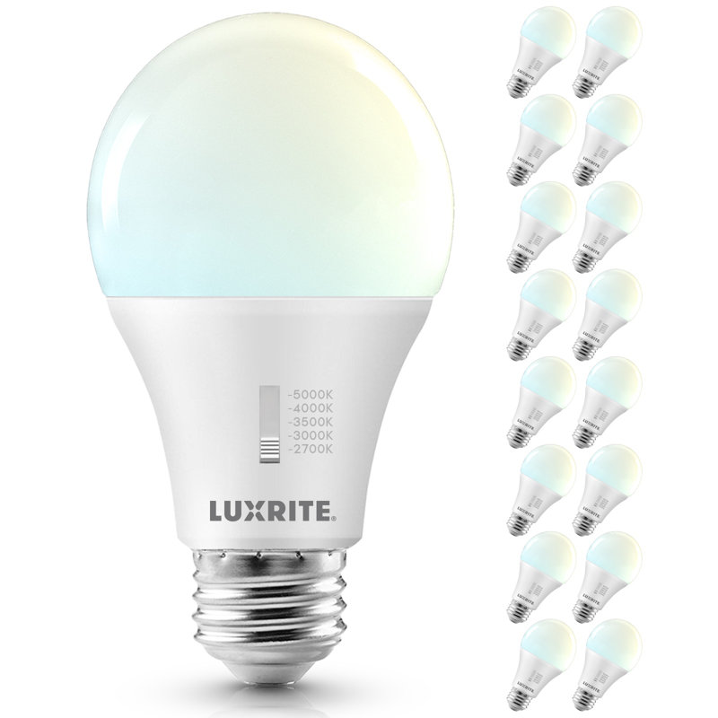 Ampoule DEL Luxrite A19 100W CRI90, 5CCT sélectionnable 2700K-5000K, à intensité variable, ampoules DEL standard, titre E26 CA20, ETL énuméré