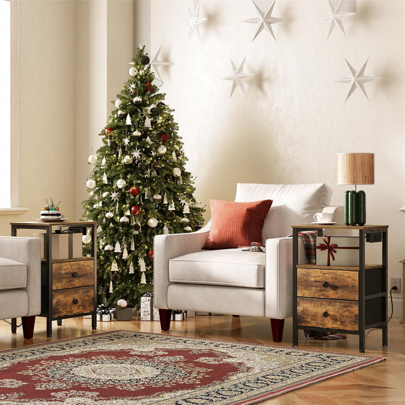 Azania End Table and Built-In Outlets, Brown