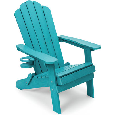  Folding Adirondack Chair With Cup Holder, All-Weather Hips Plastic Outdoor Patio Chair – Aruba
