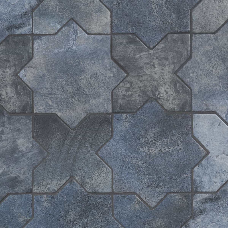 Parma Star and Cross 6" Terracotta Look Porcelain Tile, Denim