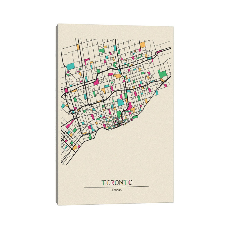 Toronto, Canada Map by Ayse Deniz Akerman - Wrapped Canvas Gallery-Wrapped Canvas Giclée, 101.6 cm H x 66.04 cm W x 1.91 cm D
