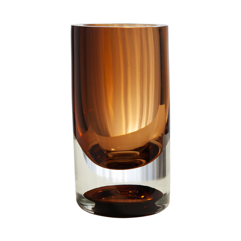 Thick Cylinder Vase-Amber Tobacco, 8.5" H x 7" W x 7" D