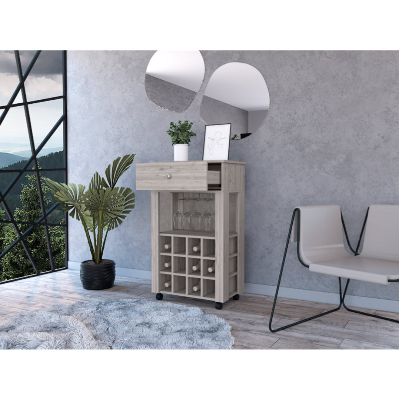 Ambler 1-Drawer 12-Bottle Wine Cabinet Light Grey, Light Grey