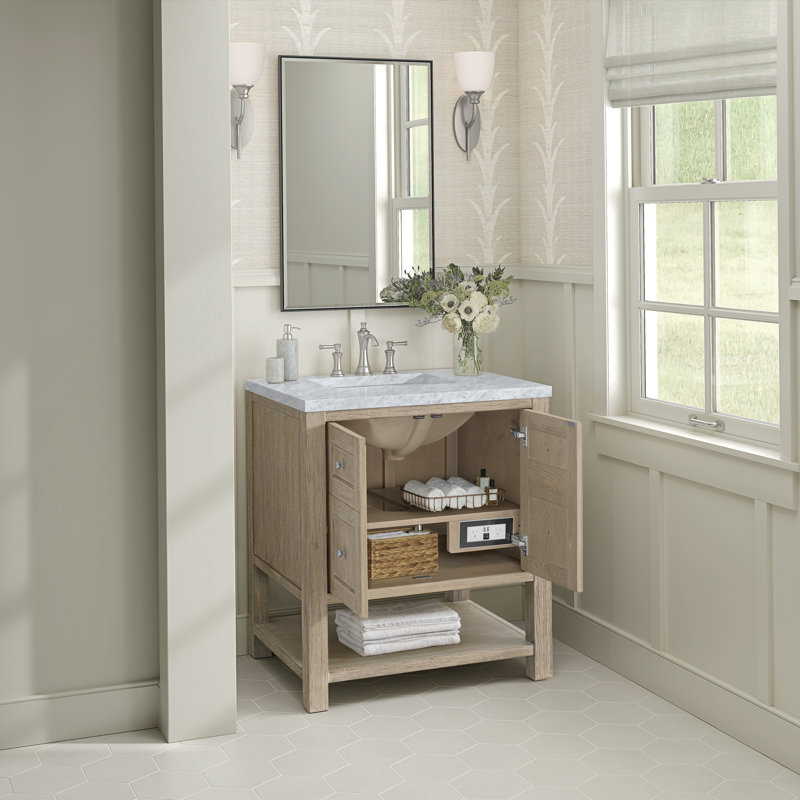 Breckenridge 30'' W Single Vanity, Carrara White, Whitewashed Oak, 8" Widespread