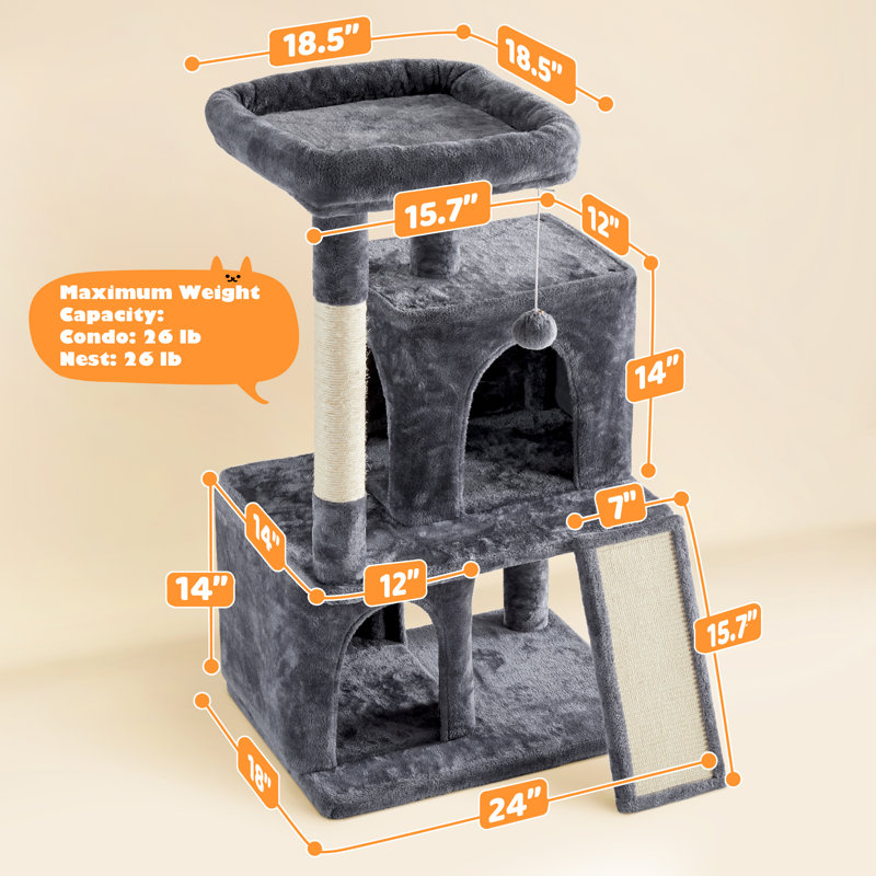 Arbre à chat 42 po à plusieurs niveaux, L 64,5 po x L 72 po