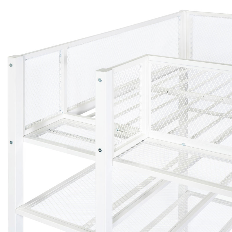 Lit mezzanine simple en métal avec rangement et 4 tablettes - installation de taille magnétique blanc, Lit simple, Blanc