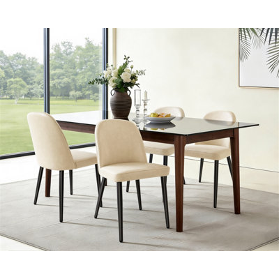 Chaise en cuir beige avec pieds en métal, ensemble de 2 chaises sans accoudoirs pour la cuisine, le restaurant, le salon, la salle de réunion