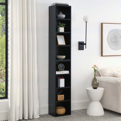 Armoire de rangement à 8 niveaux pour médias, armoire de rangement compacte pour CD et DVD avec tablettes réglables, bibliothèque étroite pour bureau à domicile