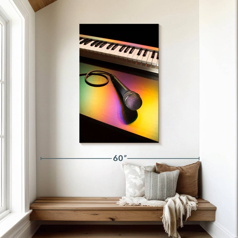 Microphone et piano, H 45 po x l 30 po