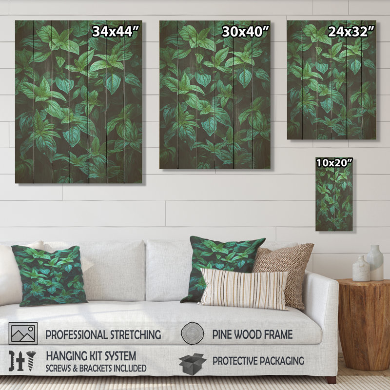 «Herbs Peppermint Breeze III» - Herbes florales sur bois, H 44 po x l 34 po