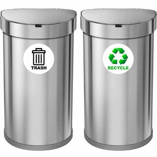 Mind Reader Dual Recycling Bin, Kitchen Trash Can, Garbage Bin, Lid,  Stainless Steel, 18 L x 10.5 W x 15.5 H, Silver