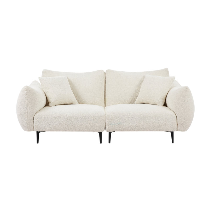 Surdimensionné blanc pour le salon, pieds en métal, 2 coussins, canapé avec cadre en bois massif, revêtement de bureau, appartement, chambre super éblouissante, avec charme