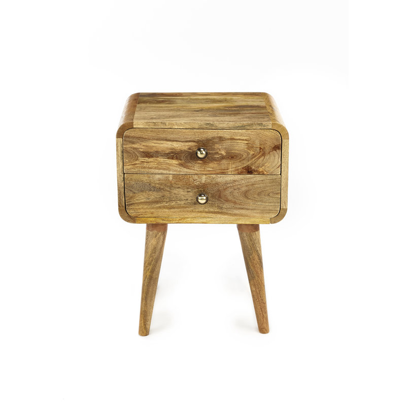 Solid Wood 2 - Drawer End Table Built-In Outlets