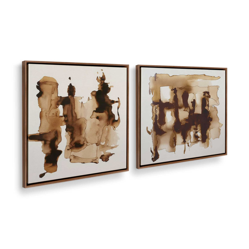 Ensemble de 2 imprimés Amber Echoes, Cadre flottant en noyer, 12 po x 12 po