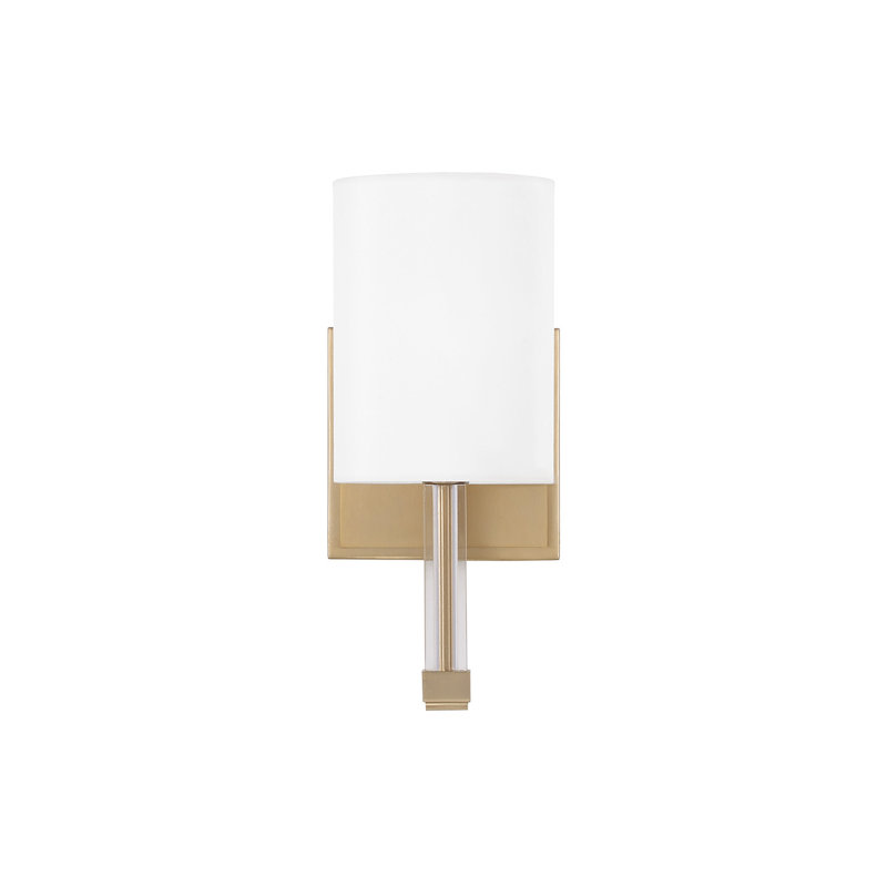 5" W x 10.25" H 1-Light Wallchiere Sconce in Matte Brass with Clear Acrylic Accents and Cylindrical White Fabric Shades