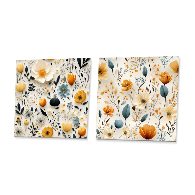 Cecilia - Ensemble de 2 carrés à motif floral en métal, H 16 po x l 32 po