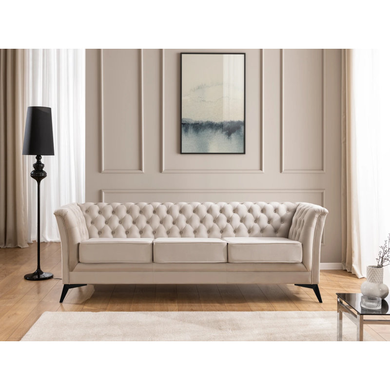 Whitby 3 Seater Velvet Sofa, Black, Beige
