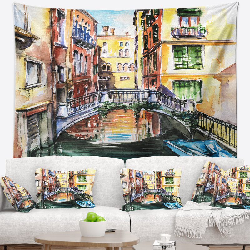 Tapisserie du pont de venise Cityscape, H 32 po x l 39 po
