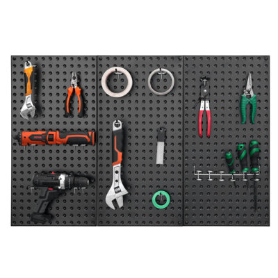 Panneaux perforés en métal, panneau perforé de 24 po x 12 po, 3 panneaux, panneau mural perforé en acier robuste, pour le salon, le garage, les outils, le plan de travail, l'organisation du bureau, la salle de bricolage, la maison, noir