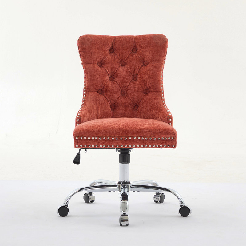 Office Chair,Modern Chenille Upholstered Tufted Button Home Office Chair With Chrome Metal Base,Adjustable Desk Chair Swivel Office Chair