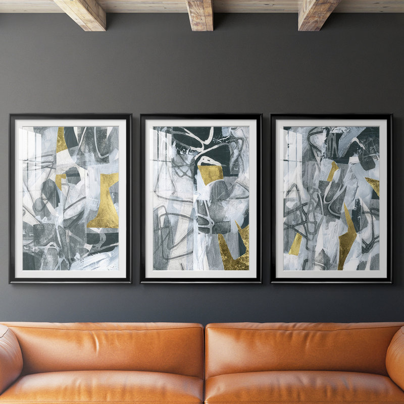Linear Tones I - Impression personnalisée de qualité supérieure avec cadre mat - 3 pièces, Noir, H 21 po x l 30 po