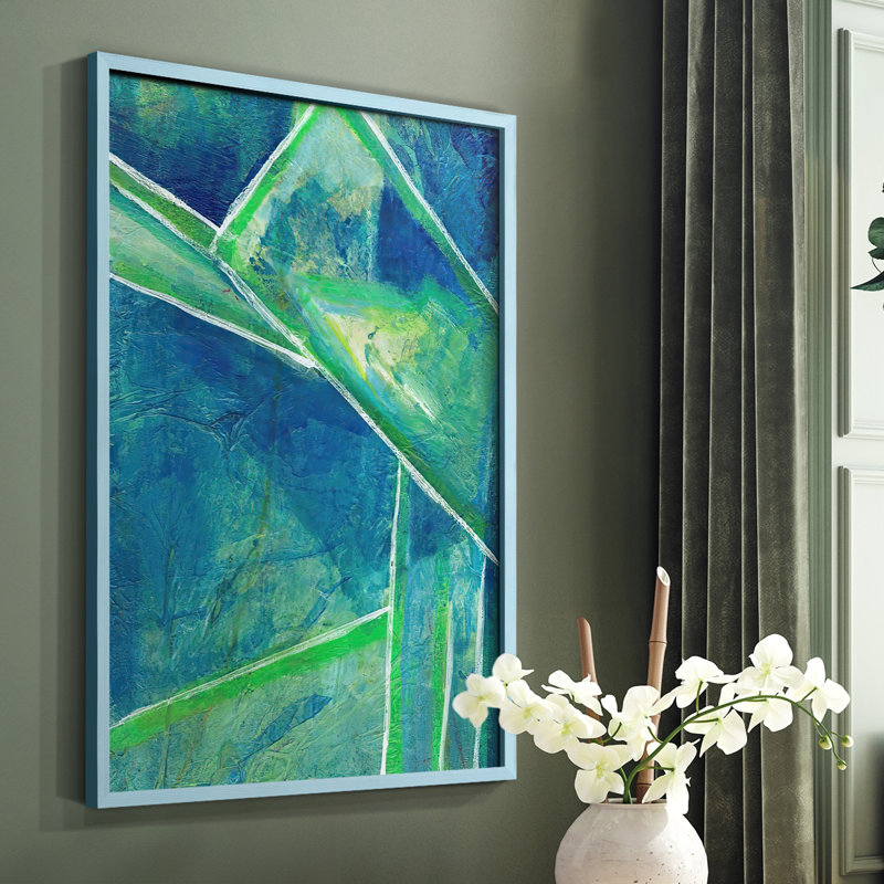 «Geometric in Cool IV», reproduction encadrée - bois massif, H 10 po x l 8 po, Bleu