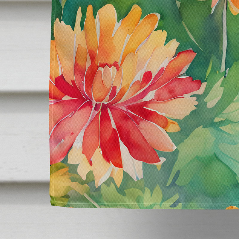 Chrysanthèmes dans un drapeau de maison aquarelle